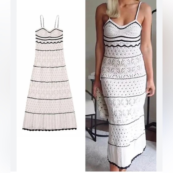 Lucky Brand Dresses & Skirts - Lucky Brand Crochet striped Dress Ivory black Size S, M and L available